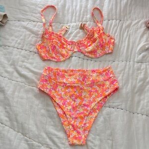 KULANI KINIS Floral Bikini Set in Pink and Orange (Never Worn)